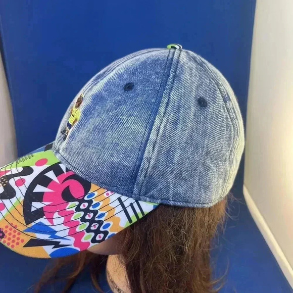 Vibrant Denim Cap with Colorful Patterned Brim - Picture 4 of 7